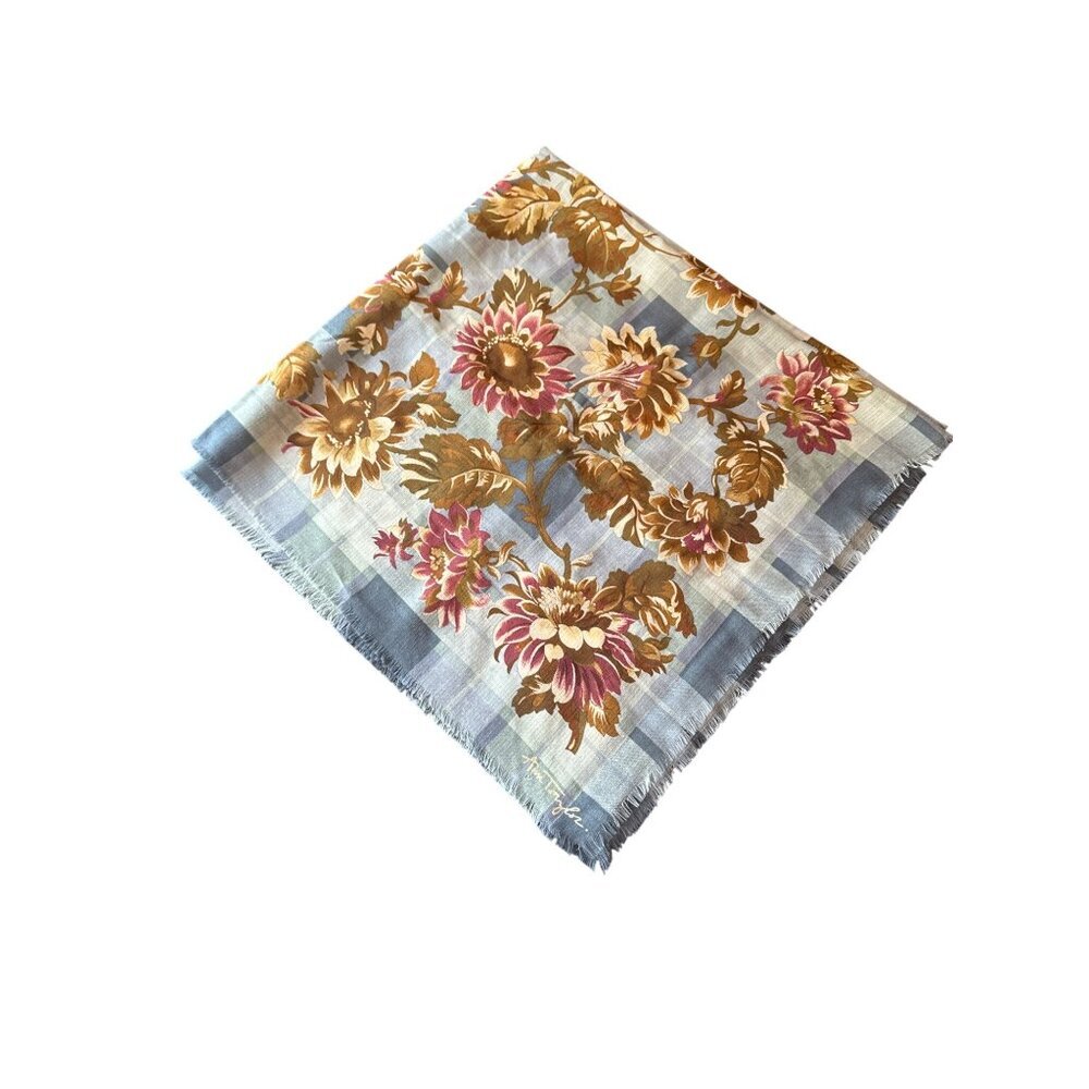 Ann Taylor Floral Wool Square Scarf Blue & Brown‎ Vintage 90s, Career Work